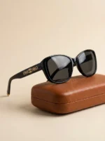 CHANEL Men's Black Square Sunglasses with Gold Logo and Leather Case (1)