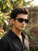 CHANEL Men's Black Square Sunglasses with Gold Logo and Leather Case (3)