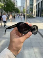 CHANEL Men's Black Square Sunglasses with Gold Logo and Leather Case (5)