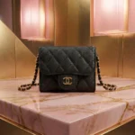 Chanel Black Quilted Caviar Leather Mini Flap Bag with Gold Tone Chain (1)