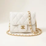 Chanel White Quilted Caviar Leather Mini Bag with Gold CC Logo and Chain Strap (5)