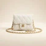 Chanel White Quilted Caviar Leather Mini Bag with Gold CC Logo and Chain Strap (6)