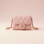 Chanel light pink caviar leather mini flap bag with gold interlocking CC logo and chain strap (1)