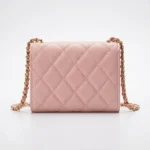 Chanel light pink caviar leather mini flap bag with gold interlocking CC logo and chain strap (2)