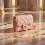 Chanel light pink caviar leather mini flap bag with gold interlocking CC logo and chain strap (5)