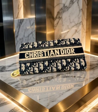 Christian Dior Blue Oblique Embroidered Zip Around Wallet with Logo Band (1)