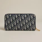 Christian Dior Blue Oblique Embroidered Zip Around Wallet with Logo Band (2)
