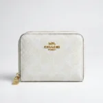 Coach Signature Canvas Small Zip Around Wallet in Chalk White (1)