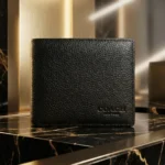 Coach black pebbled leather bifold wallet for men with ID window and card slots (3)