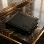 Coach black pebbled leather bifold wallet for men with ID window and card slots (4)