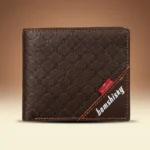 Dark brown Bomshisky men's bifold wallet featuring an embossed B pattern and contrast orange stitching (2)