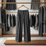 Dark grey wide leg trousers with all over black typographic logo print for women (2)