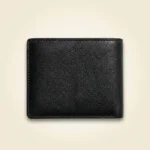 Front and interior view of Burberry men's black textured leather bifold wallet with embossed logo (4)
