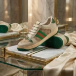 Gucci Men Screener sneakers in beige GG canvas with green and orange Web stripe (1)