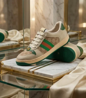 Gucci Men Screener sneakers in beige GG canvas with green and orange Web stripe (1)
