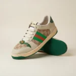 Gucci Men Screener sneakers in beige GG canvas with green and orange Web stripe (4)
