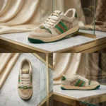 Gucci Men Screener sneakers in beige GG canvas with green and orange Web stripe (5)
