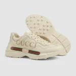 Gucci Rhyton ivory leather sneaker with web stripe for men (3)