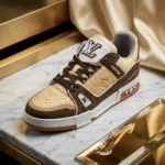 Louis Vuitton Trainer Sneaker Beige Brown Leather Luxury Men Shoe (4)