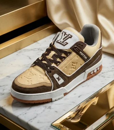 Louis Vuitton Trainer Sneaker Beige Brown Leather Luxury Men Shoe (4)