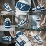 Louis Vuitton Trainer sneaker in blue monogram denim and white leather (1)