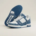 Louis Vuitton Trainer sneaker in blue monogram denim and white leather (3)
