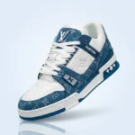 Louis Vuitton Trainer sneaker in blue monogram denim and white leather (4)