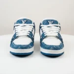 Louis Vuitton Trainer sneaker in blue monogram denim and white leather (5)