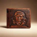 Men's brown textured bi fold wallet with embossed Che Guevara design (2)