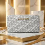 Michael Kors Vanilla Signature MK Logo Continental Zip Around Wallet for Women (2)