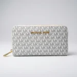 Michael Kors Vanilla Signature MK Logo Continental Zip Around Wallet for Women (3)