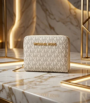 Michael Kors White Signature Monogram Small Zip Around Micro Wallet for Women (1)