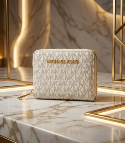 Michael Kors White Signature Monogram Small Zip Around Micro Wallet for Women (1)