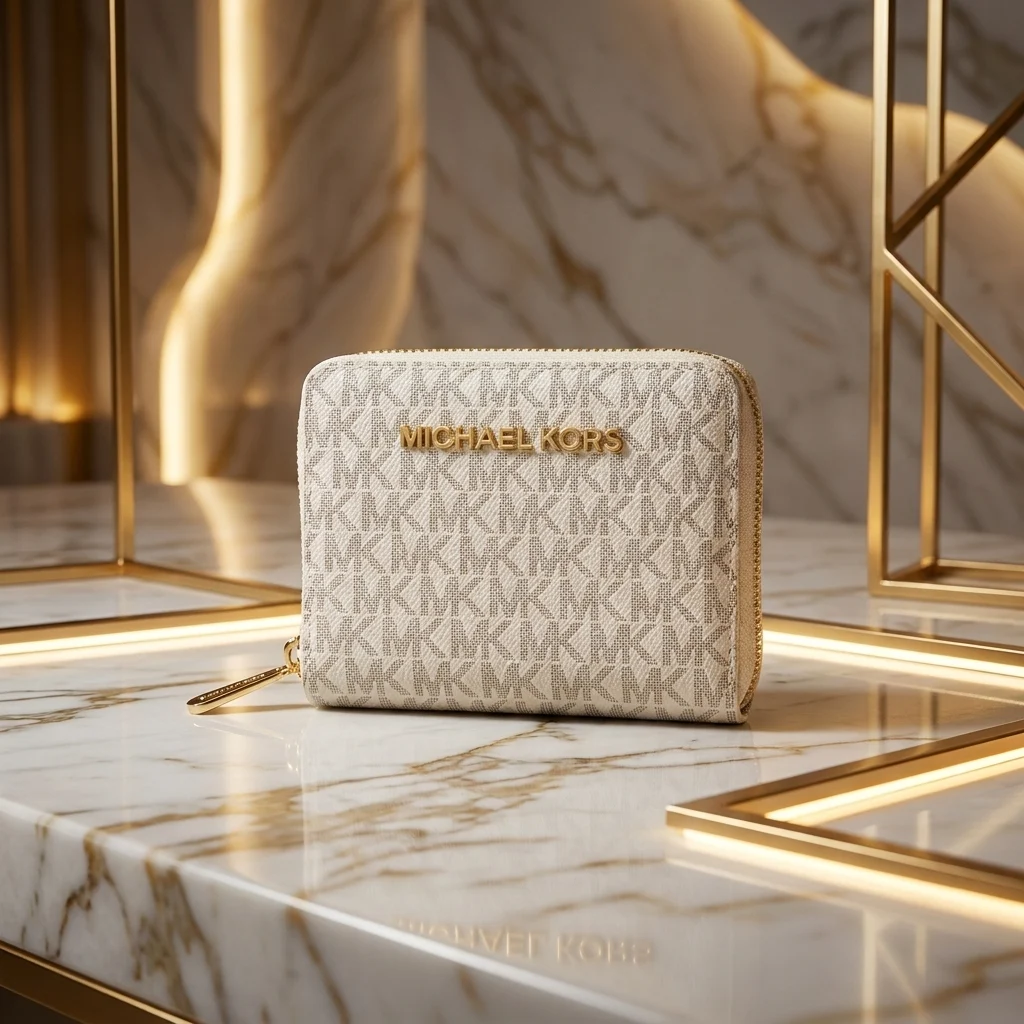 Michael Kors White Signature Monogram Small Zip Around Micro Wallet for Women (1)
