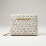 Michael Kors White Signature Monogram Small Zip Around Micro Wallet for Women (2)