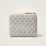 Michael Kors White Signature Monogram Small Zip Around Micro Wallet for Women (4)