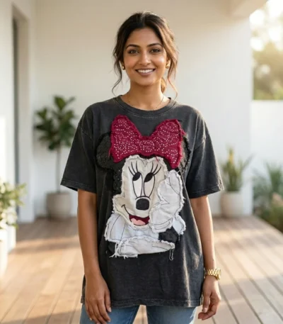 Minnie Mouse oversized t shirt in washed charcoal gray (1)