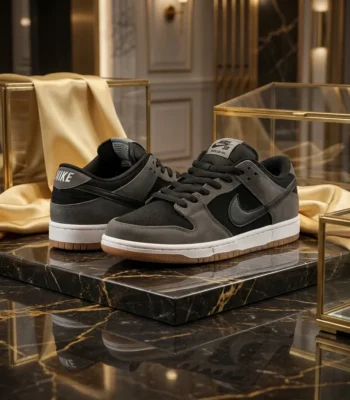Nike SB Dunk Low Pro sneaker in grey and black suede with gum sole (4)