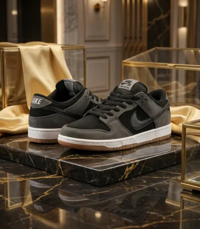 Nike SB Dunk Low Pro sneaker in grey and black suede with gum sole (4)