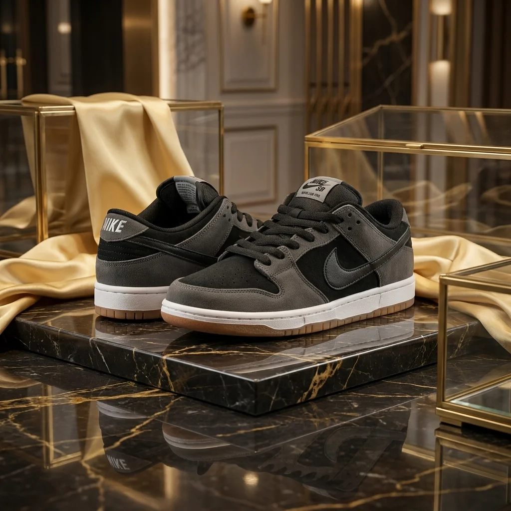Nike SB Dunk Low Pro sneaker in grey and black suede with gum sole (4)