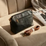 PRADA black leather tote bag with brown handles and matching crossbody pouch (2)