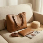 Prada tan pebbled leather women's tote bag with matching zippered pouch and adjustable shoulder strap (2)