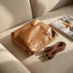 Prada tan pebbled leather women's tote bag with matching zippered pouch and adjustable shoulder strap (3)