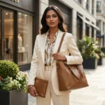 Prada tan pebbled leather women's tote bag with matching zippered pouch and adjustable shoulder strap (4)