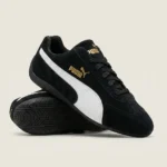 Puma Speedcat black suede motorsport sneaker with white formstrip and gold branding (1)
