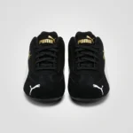 Puma Speedcat black suede motorsport sneaker with white formstrip and gold branding (2)