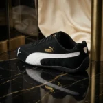 Puma Speedcat black suede motorsport sneaker with white formstrip and gold branding (4)