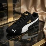 Puma Speedcat black suede motorsport sneaker with white formstrip and gold branding (6)