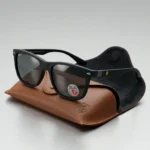 Ray Ban Scuderia Ferrari matte black square sunglasses for men with yellow shield logo (2)