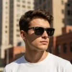 Ray Ban Scuderia Ferrari matte black square sunglasses for men with yellow shield logo (5)
